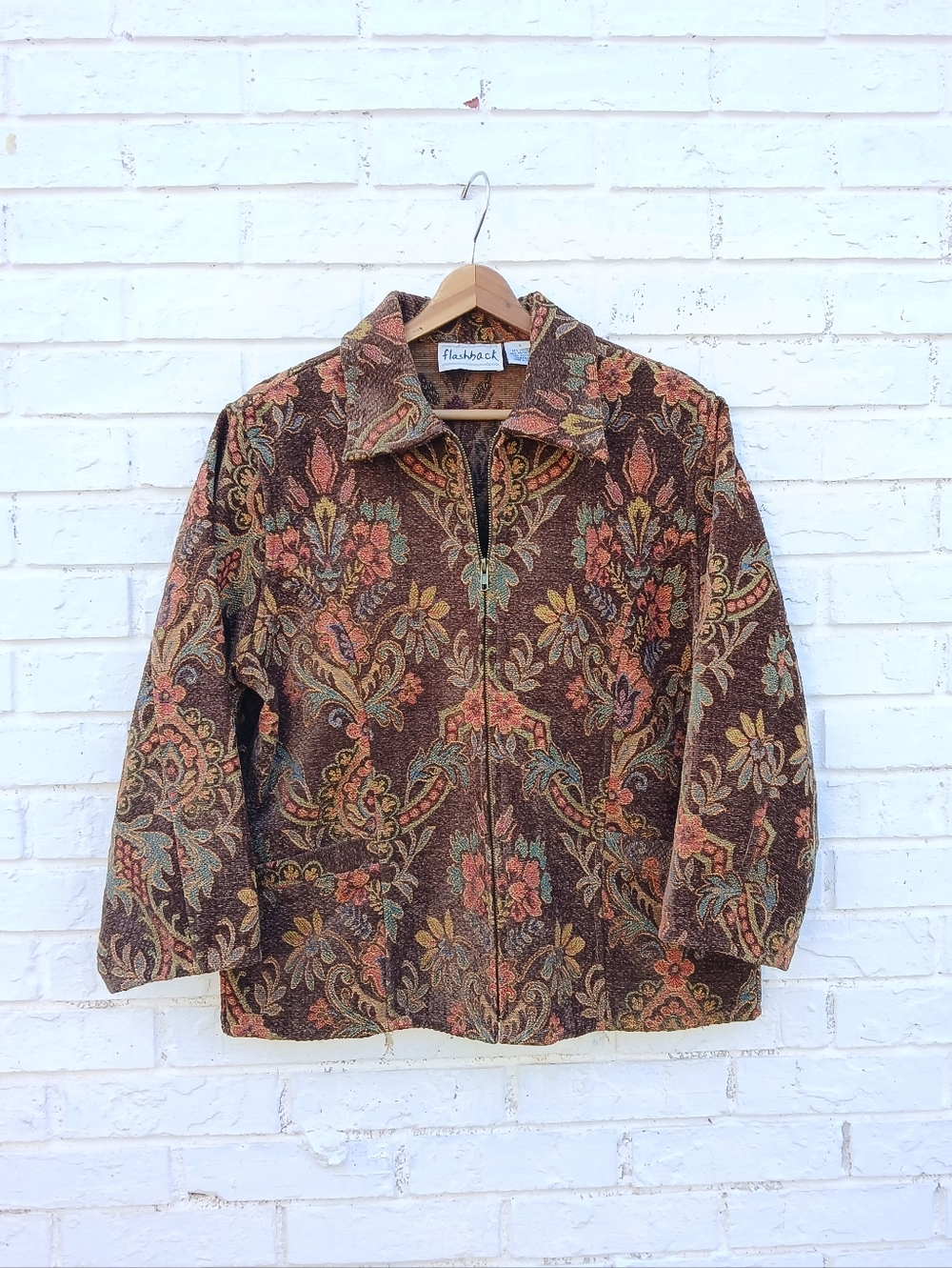 Vintage Flashback Tapestry Floral Full Zip Jacket Blazer
